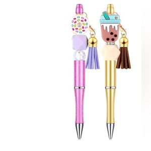 Set 2 beaded pen cupcake coffee drink work nurse fashion Ooak tassel doll Barbie